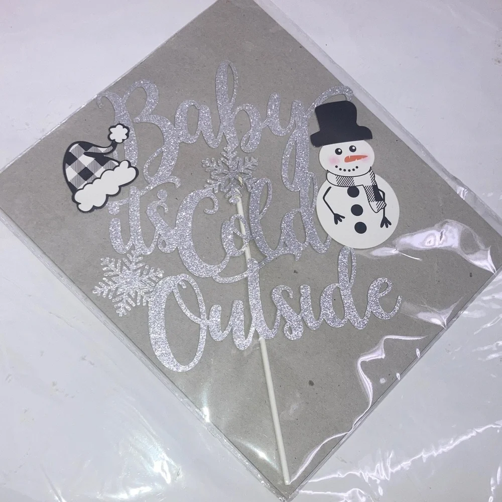 Winter 'Baby It's Cold Outside' Cake Topper - Silver Glitter